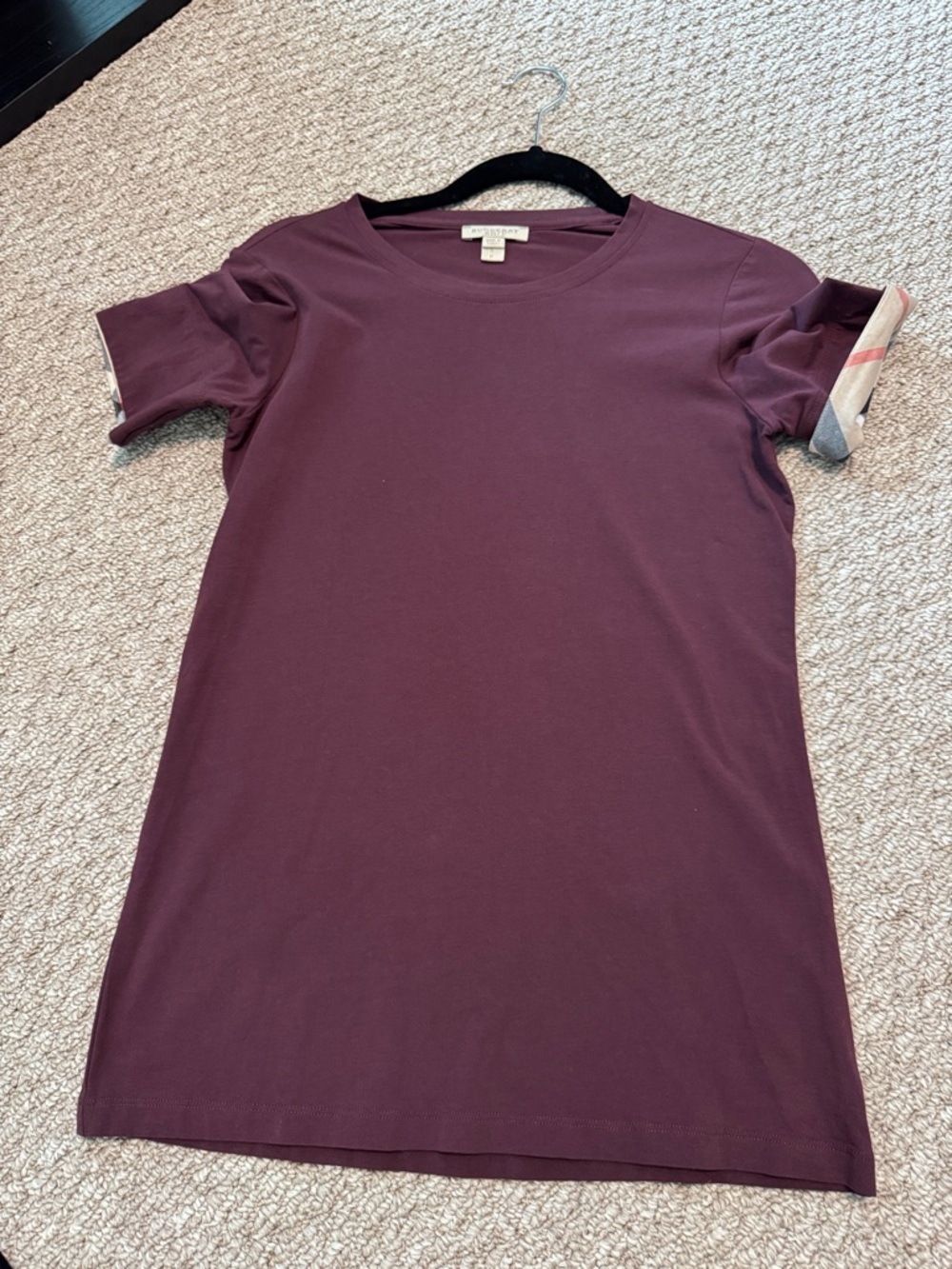 Burberry Short-Sleeve Crewneck Top in Deep Plum